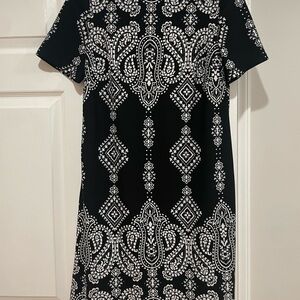 Sandra Darren Black and White Paisley Midi Dress